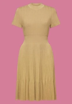 ESPRIT Mit Plisseefalten Und Stehkragen - Gebreide Jurk - Khaki Beige -Esprit 57822b077e504ce8b70df848f0ae4753