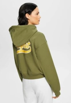 ESPRIT Cropped Mit Reissverschluss Und Logoprint Hinten - Sweater Met Rits - Olive