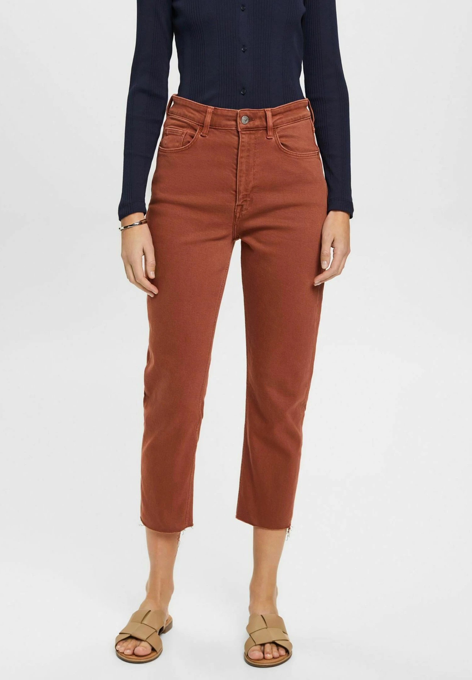 Edc By Esprit Cropped Mit Fransensaum - Slim Fit Jeans - Rust Brown 3 Edc By Esprit Cropped Mit Fransensaum - Slim Fit Jeans - Rust Brown
