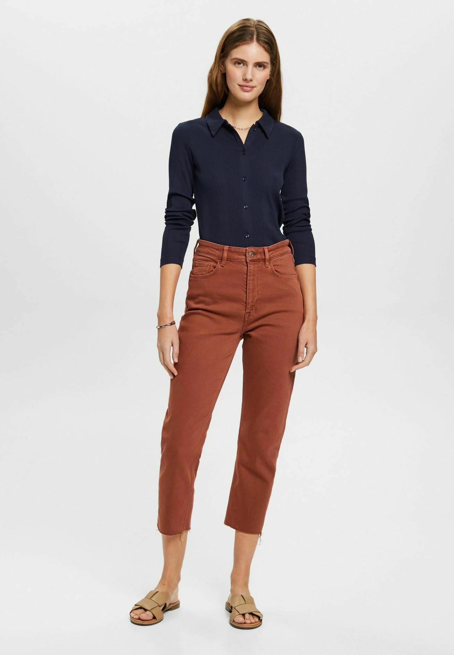 Edc By Esprit Cropped Mit Fransensaum - Slim Fit Jeans - Rust Brown 4 Edc By Esprit Cropped Mit Fransensaum - Slim Fit Jeans - Rust Brown - Afbeelding 2