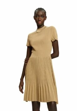ESPRIT Mit Plisseefalten Und Stehkragen - Gebreide Jurk - Khaki Beige